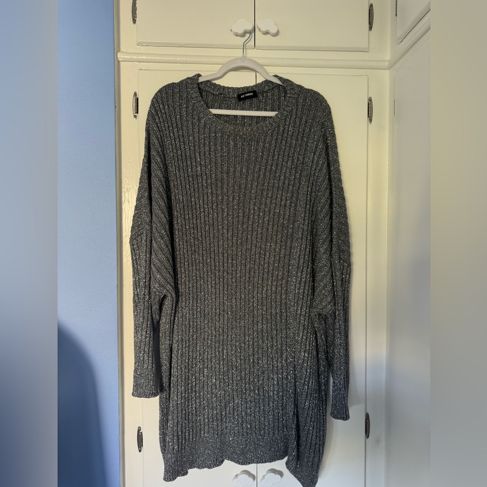 RAF Simons Metallic Gray Ribbed Crewneck Sweater